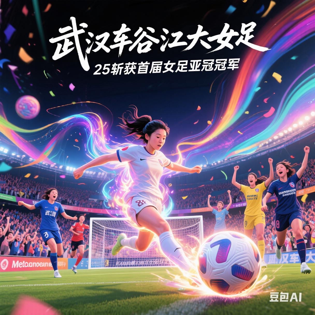 辉煌女足队员同心协力，共庆胜利果实