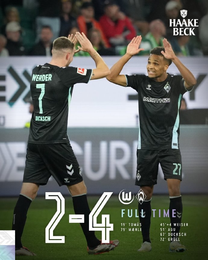 沃尔夫斯堡胜云达不莱梅，后防持续稳固